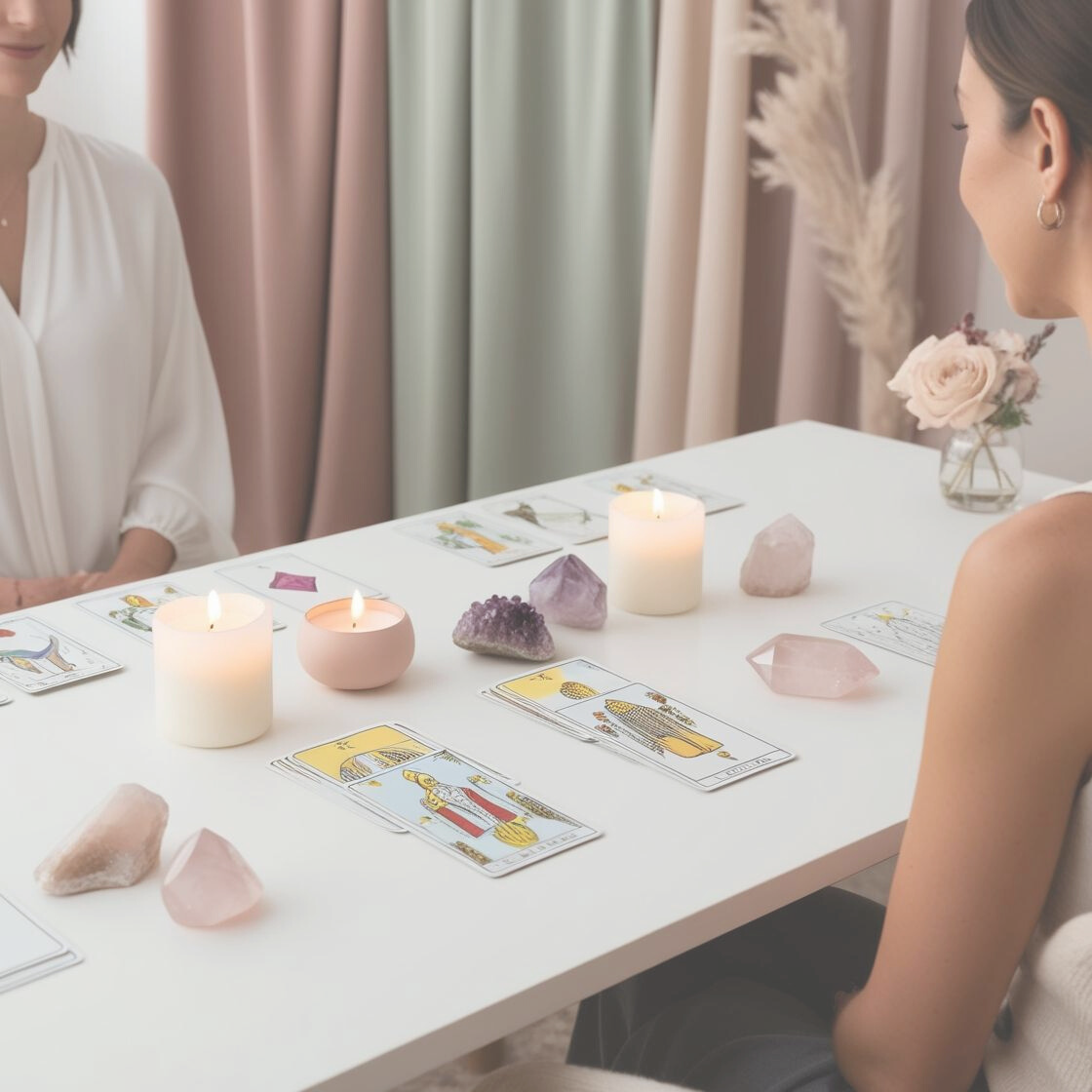 woman reading tarot at an event